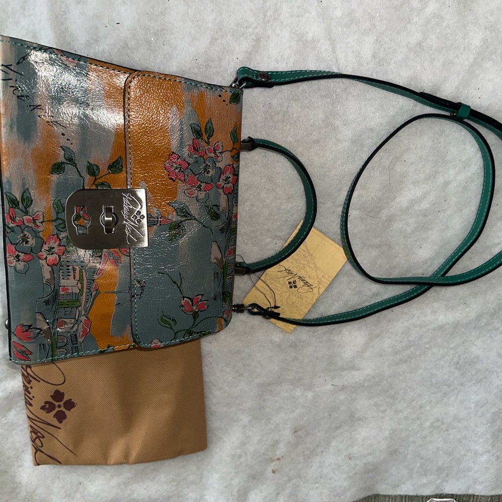 Brand new Patricia Nash Leather Floral Crossbody Bag with Green & Orange Accents - Picture 9 of 9
